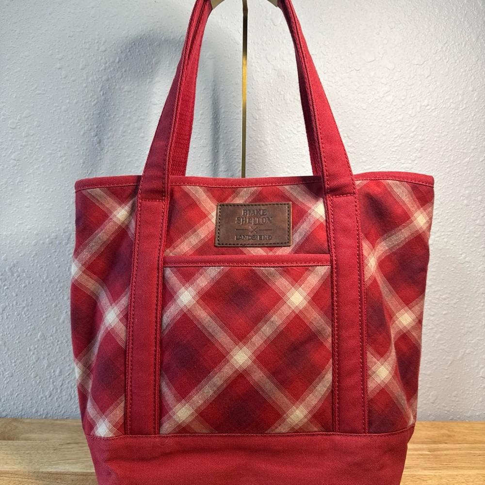 Blake Shelton Lands' End Red Plaid Tote